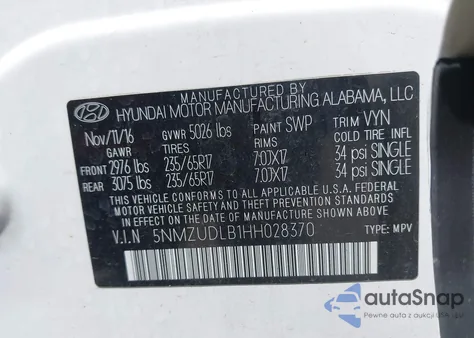 2017 Hyundai Santa Fe Sport 2.4L from USA, damaged, VIN 5NMZUDLB1HH028370